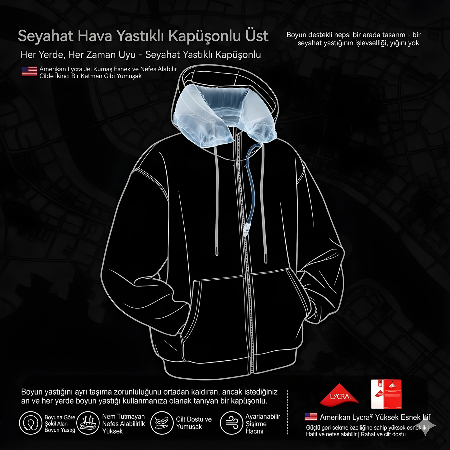 DailyEase Unisex Seyahat Yastıklı & Kapüşonlu Üst